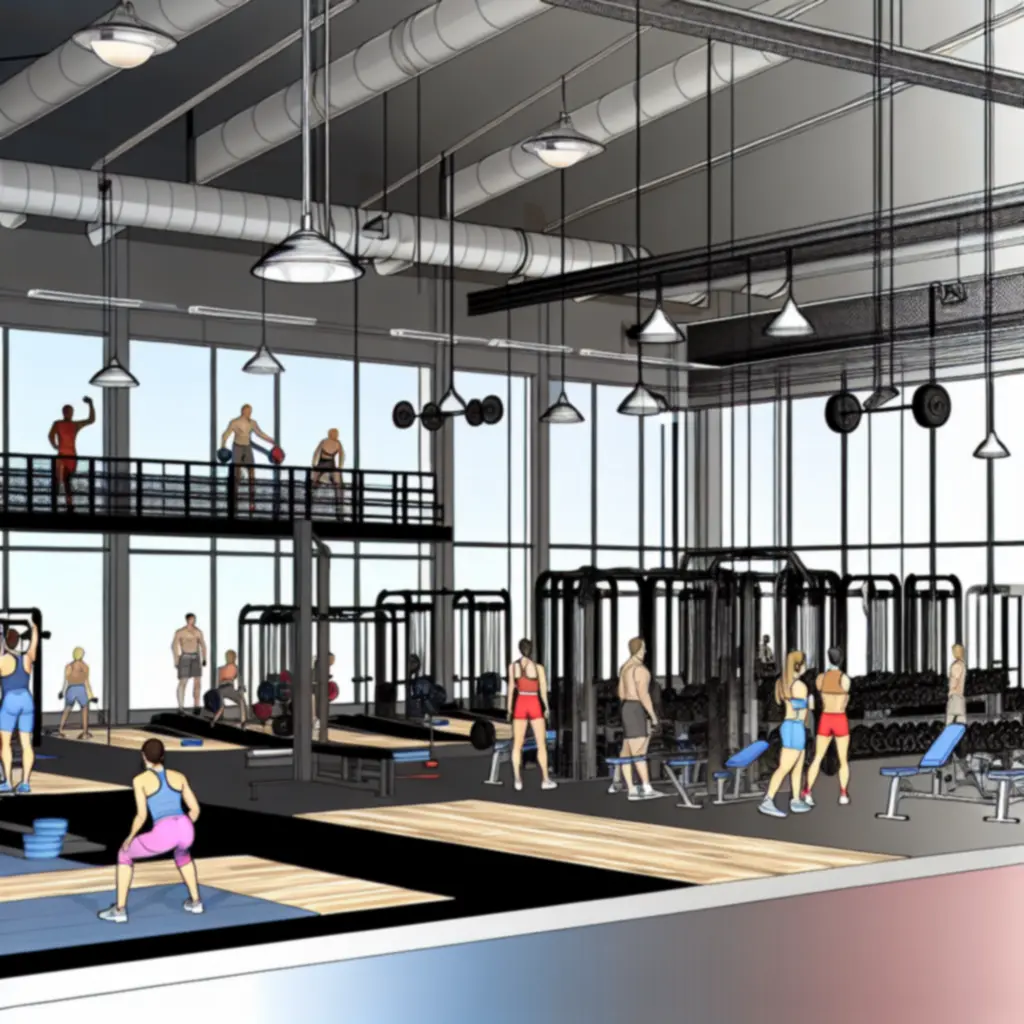 State-of-the-art BodyFoorce edzőrészleg súlyzókkal és modern gépekkel.